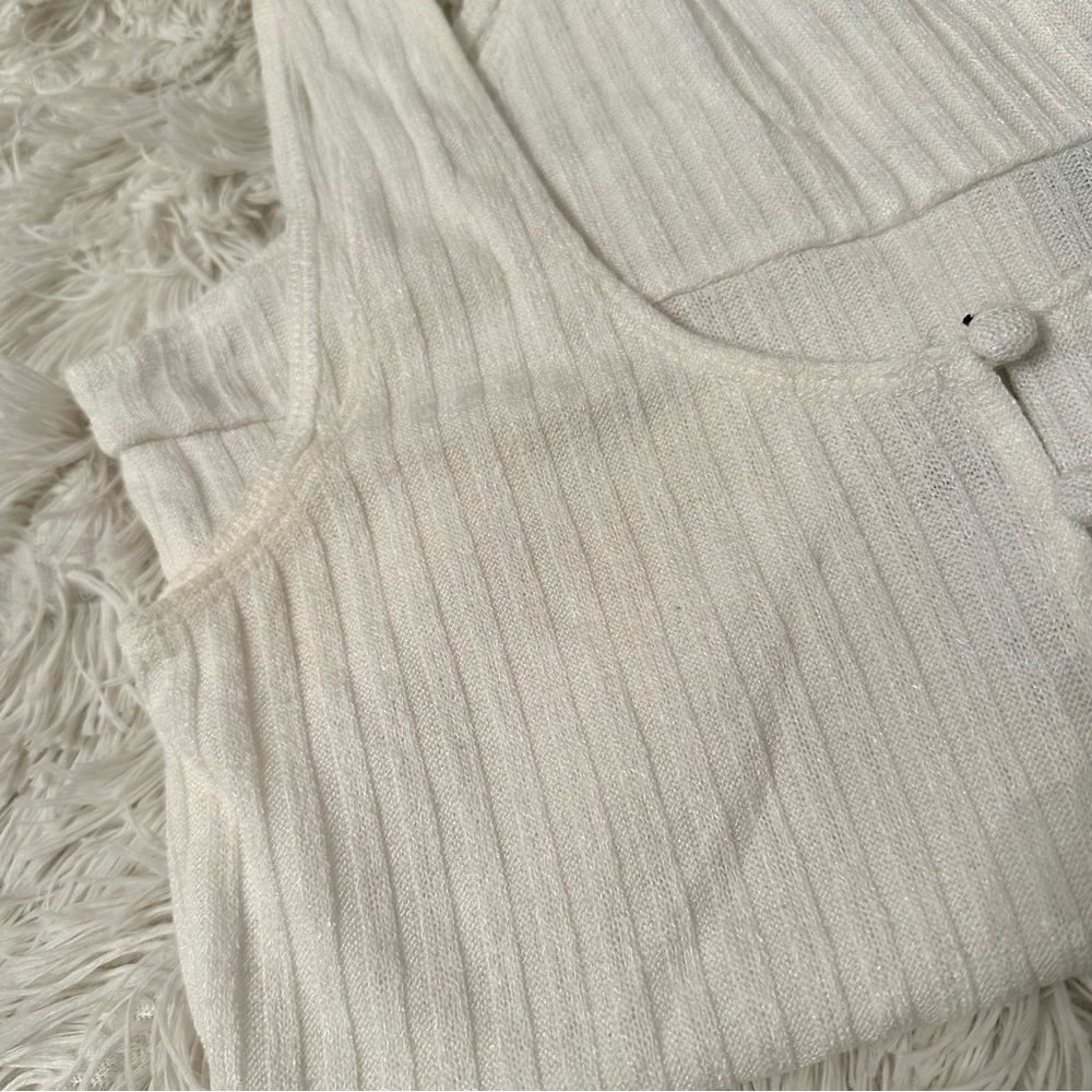 Privacy Please Gyle White Button-Front Ribbed Bodysuit Small - Picture 8 of 9